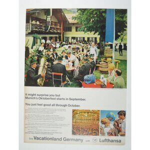 Vintage Lufthansa Germany Oktoberfest Travel Ad 1960s Print Bavarian Beer